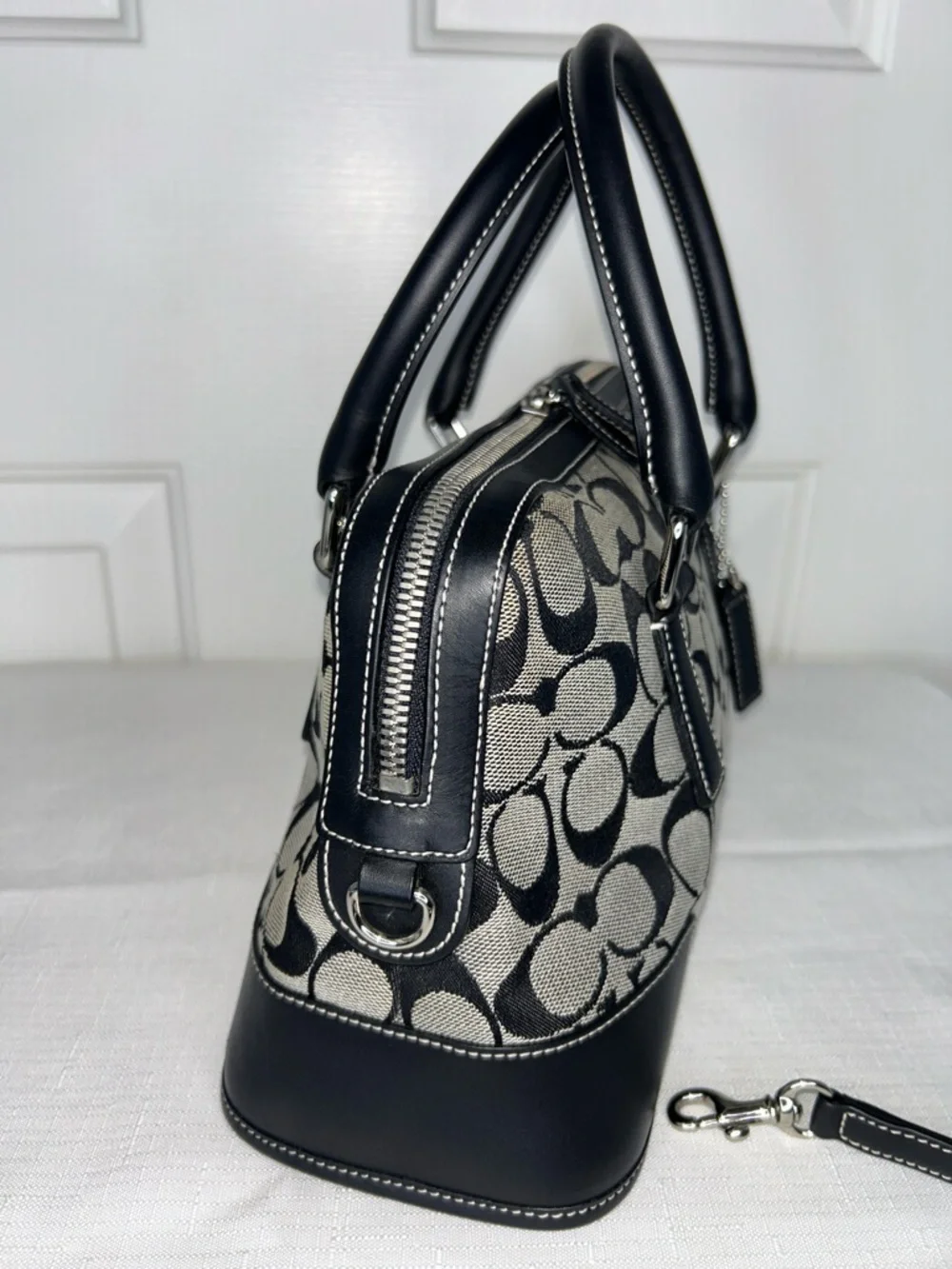 Coach Vintage Black Satchel with Leather Trim and Chrome Hardware